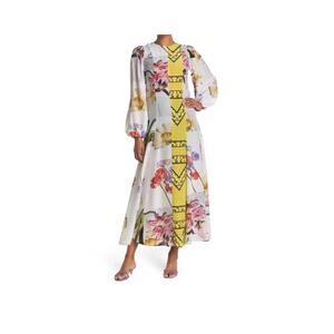 NWT - GANNI Silk Unlined Dress in Hemlock Floral Patchwork, Climate Stamp -  40